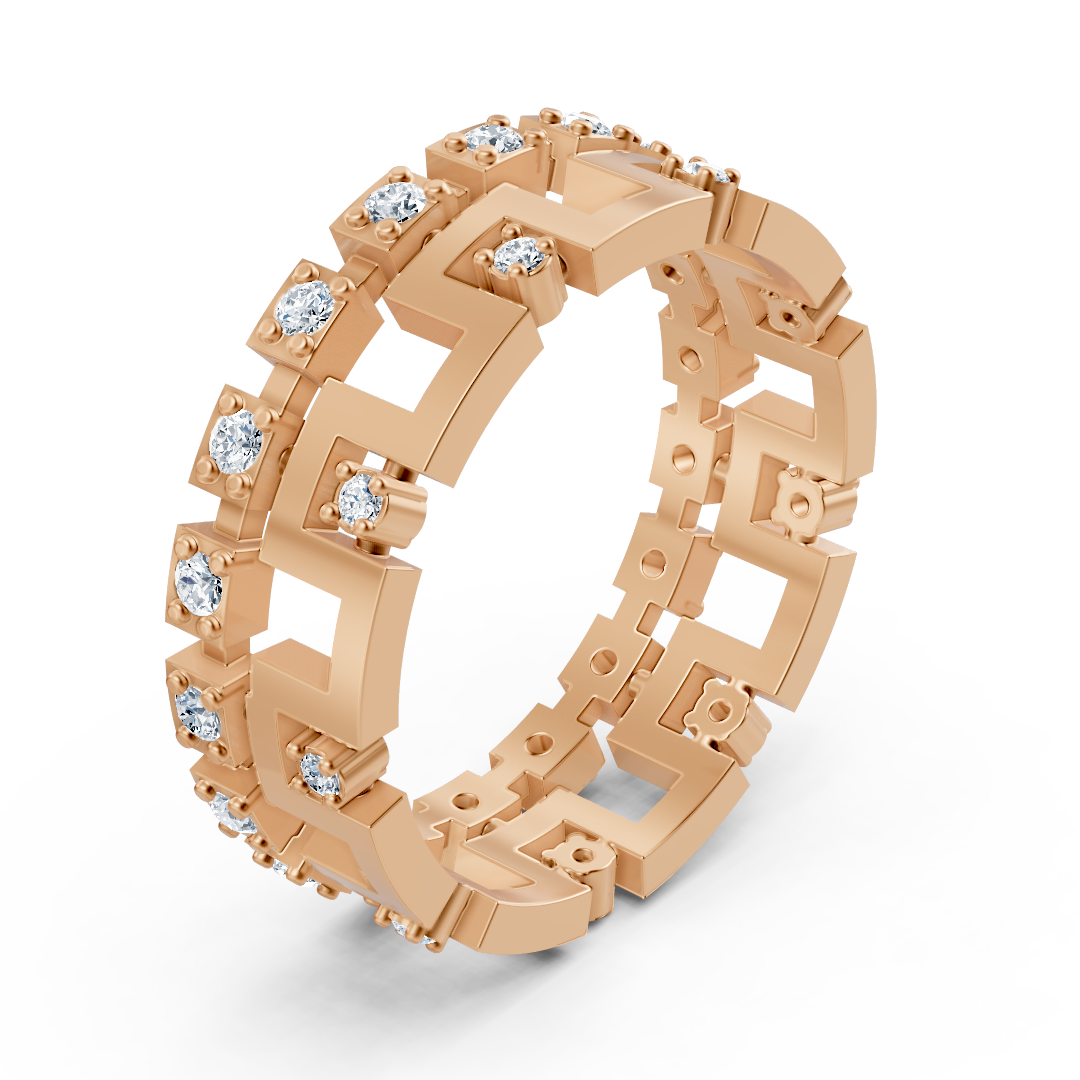 Bague géométrique en or rose 14 carats avec diamants - bague pour femme expressive au design moderne