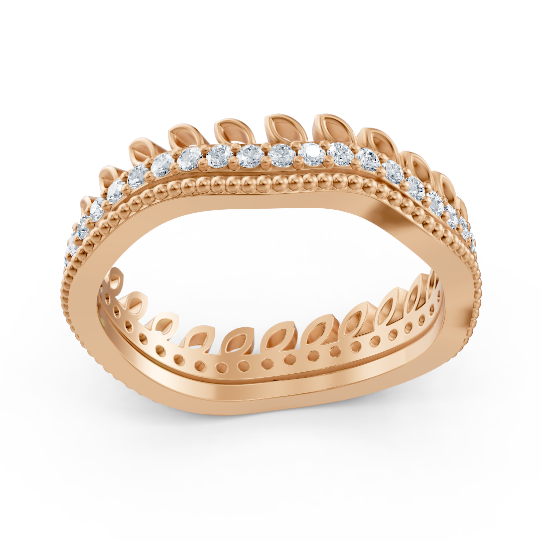 Bague couronne de diamants en or rose 14 carats - bague pour femme en filigrane avec diamants