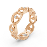 Bague en or rose avec diamant et motif à maillons de chaîne