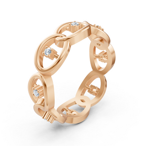 Bague en or rose avec diamant et motif à maillons de chaîne