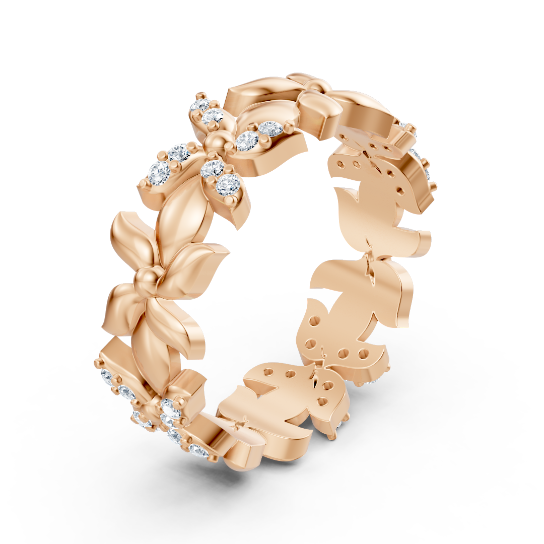 Bague scintillante en or rose avec diamants – motif papillon