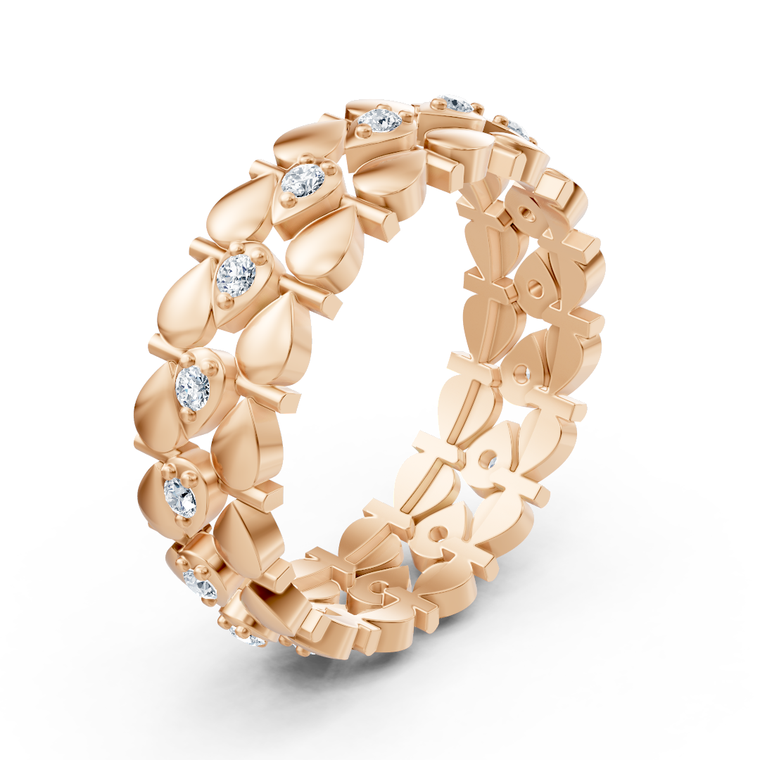 Elegant rose gold ring with diamonds – filigree leaf design