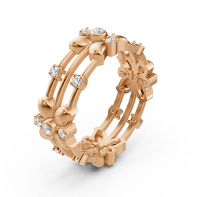 Bague florale Pırlanta en or rose 14 carats « Couronne de fleurs »