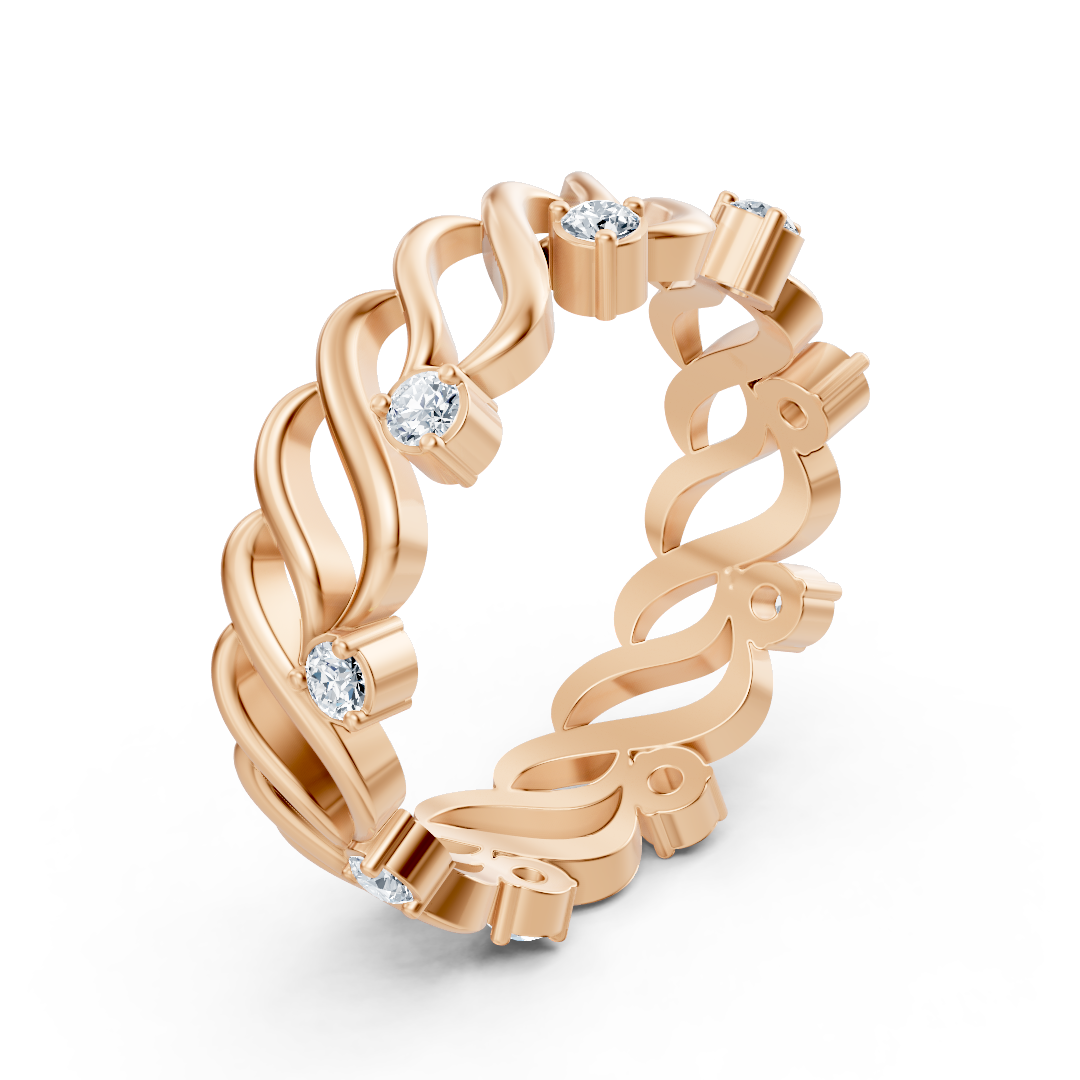Bague en or rose 14 carats avec diamants « Vague de grâce »