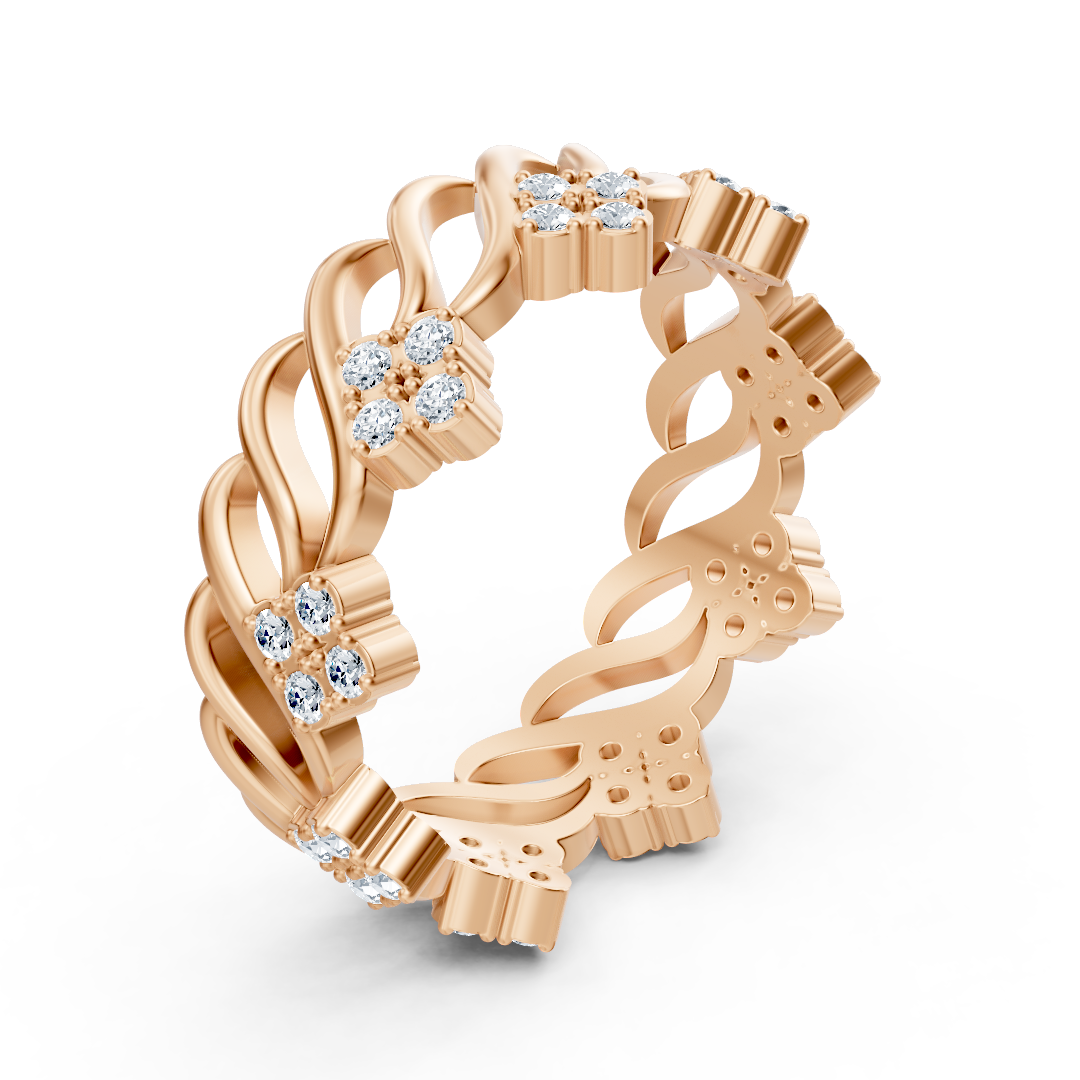 Bague en or rose 14 carats avec diamants « Fleur de glace »