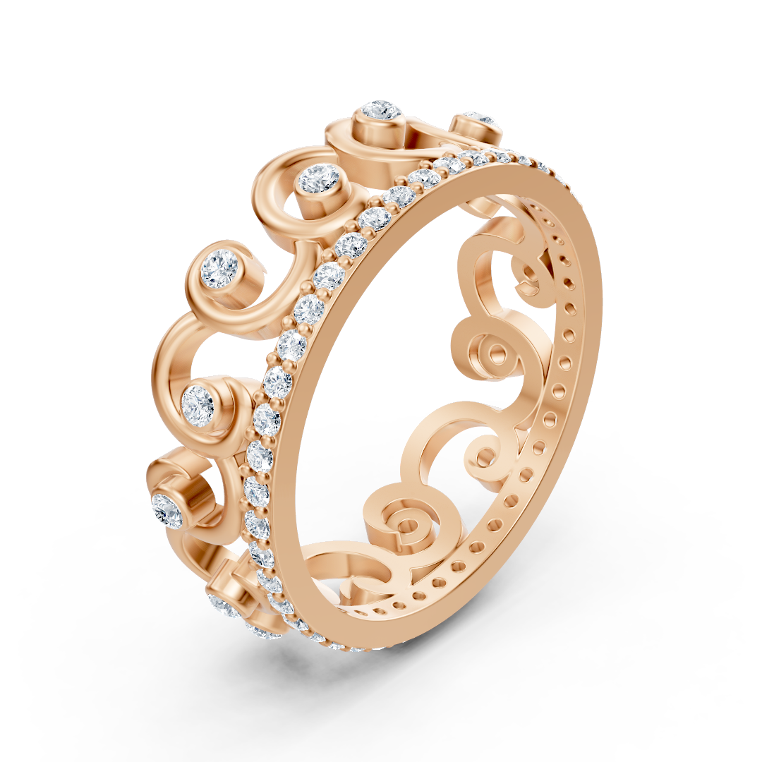 Bague couronne de princesse en or rose 14 carats et diamants « Royal Grace »