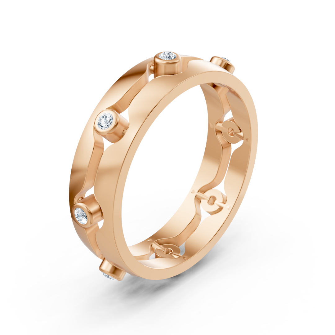 Elegant rose gold ring with round diamonds in bezel design