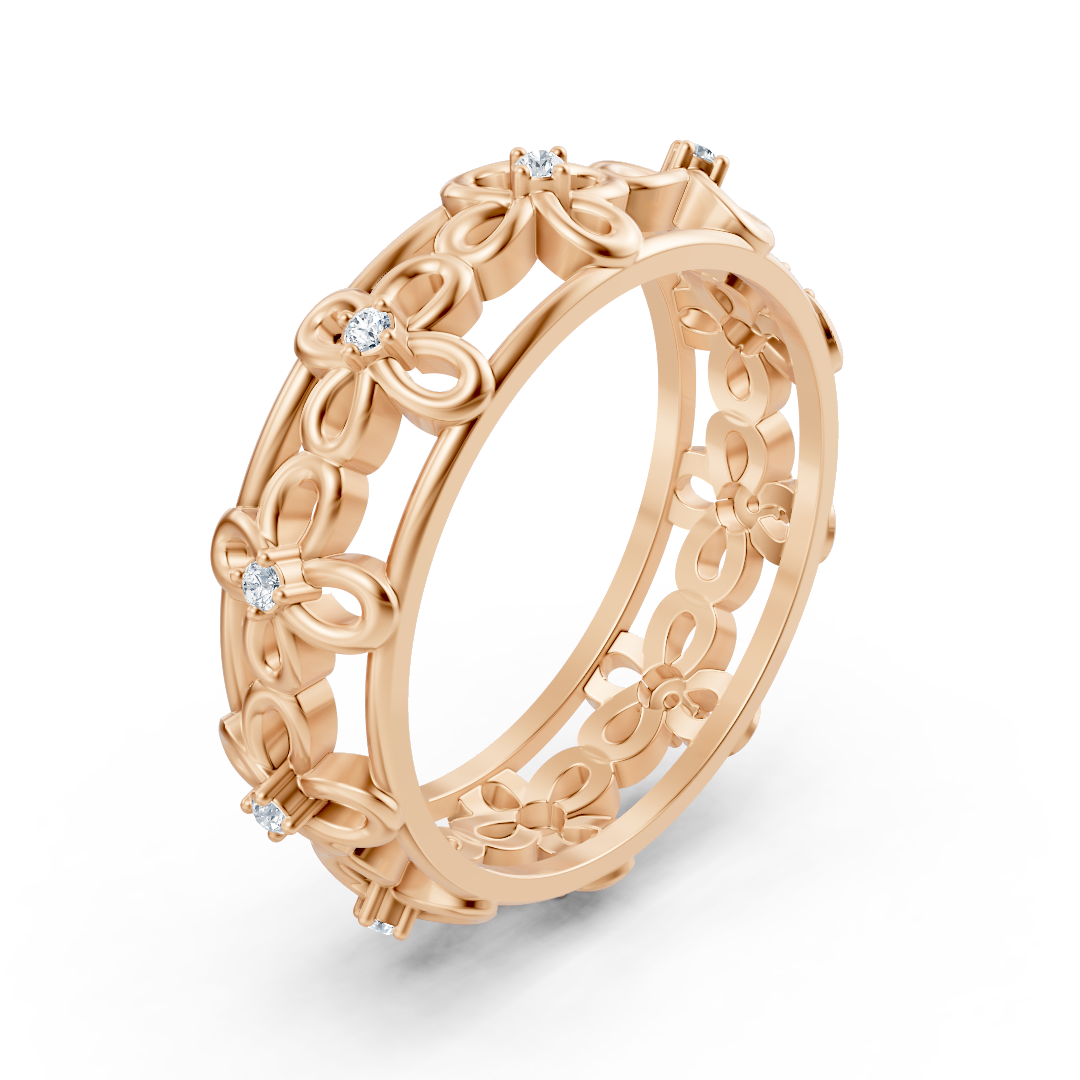 Elegant rose gold ring with round diamonds in prong design