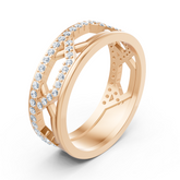 Rose gold ring with round diamonds in prong design