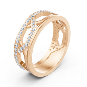 Rose gold ring with round diamonds in prong design