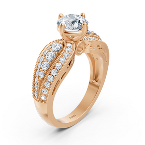 Bague de fiançailles extravagante en diamant en or rose 14 carats
