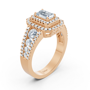 Diamond &amp; Sapphire Halo Engagement Ring in Rose Gold