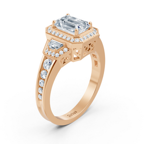 Diamond, Emerald &amp; Ruby Halo Engagement Ring in Rose Gold