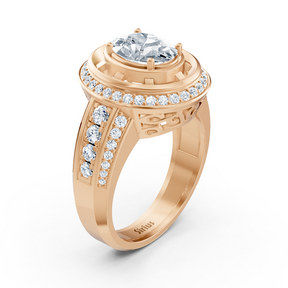 Bague de fiançailles halo en or rose avec diamants et tourmaline
