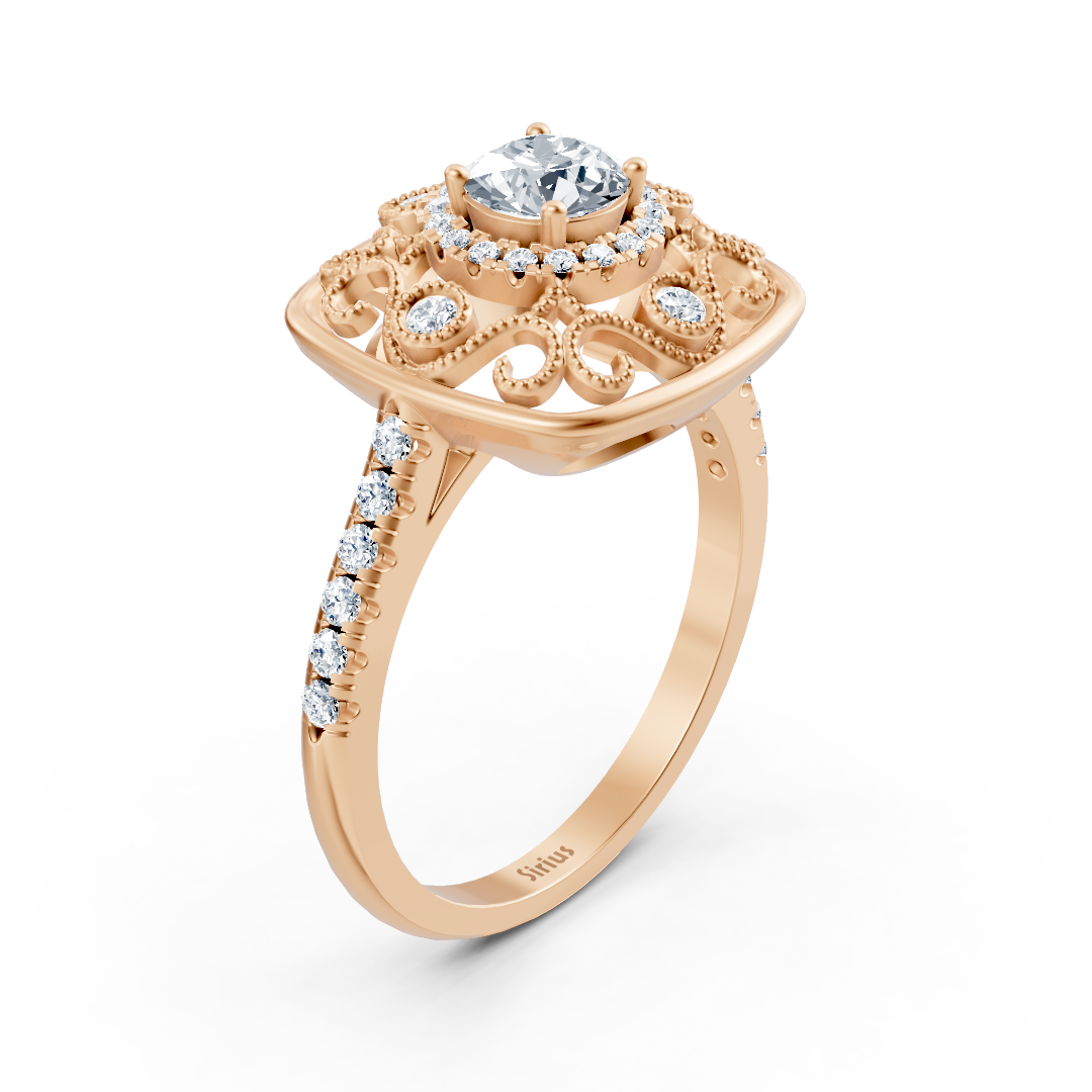 Bague cocktail extravagante en or rose avec halo de diamants