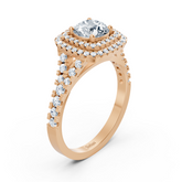 Bague double halo de diamants en or rose