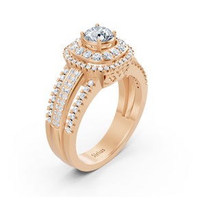 Bague double halo de diamants en or rose