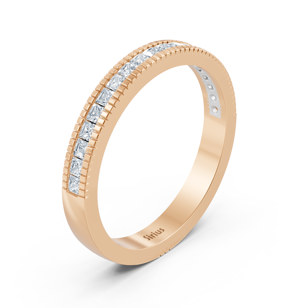 Bague de fiançailles en or rose 14 carats avec diamant taille princesse