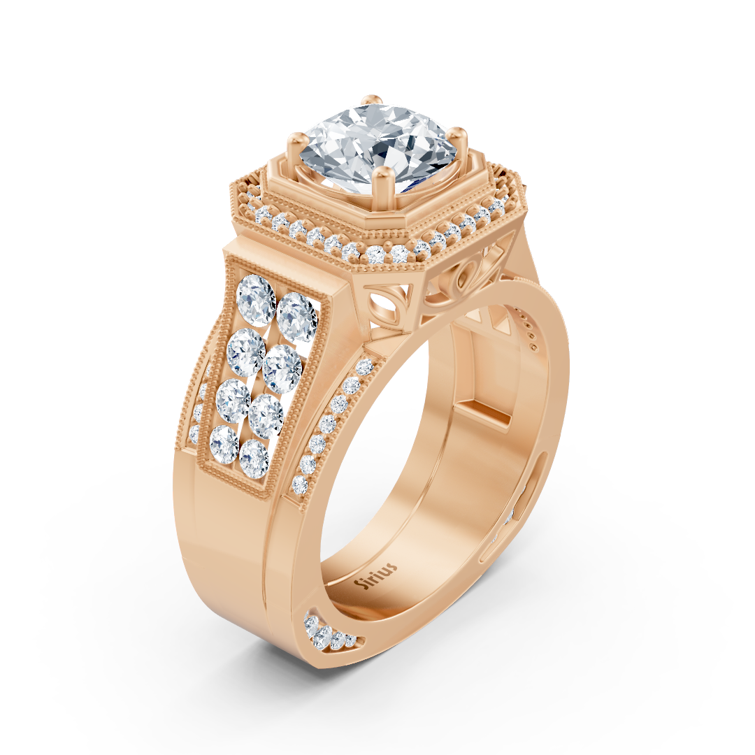 Birgie Sirius rose gold passion halo round cut diamond ring