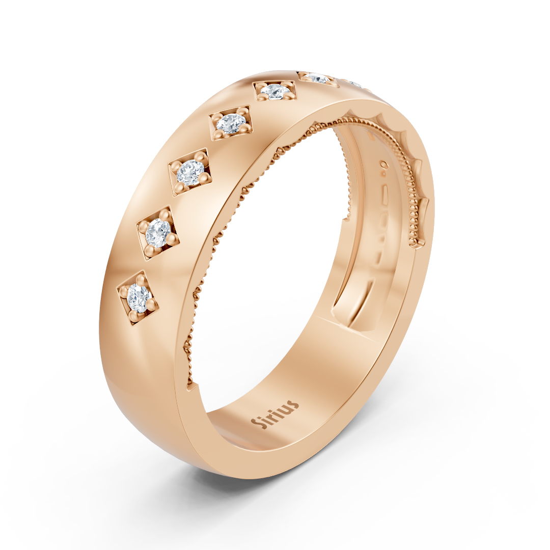Bague élégante en or rose et diamant | 14K | 0,11 ct