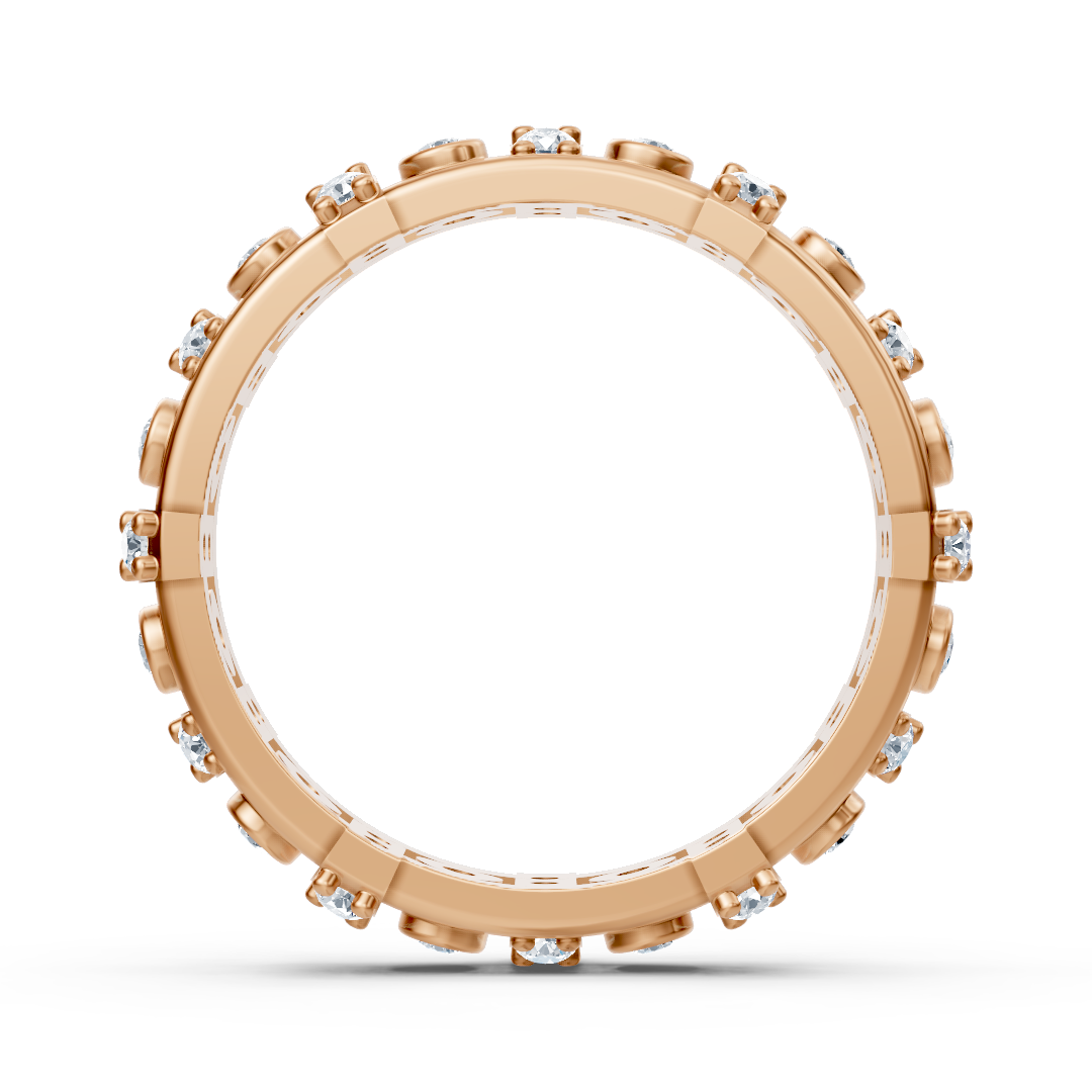Bague mémoire en or rose 14 carats avec diamants - bague femme moderne avec sertissage à griffes et lunette