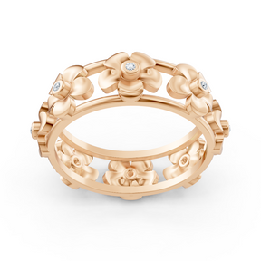 Bague de promesse en or rose 14 carats avec diamants et fleur