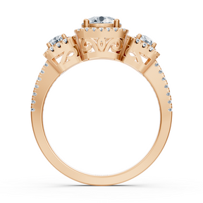 Diamond 3-stone engagement ring in rose gold