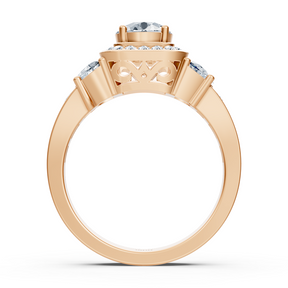 Diamond &amp; Ruby 3-Stone Engagement Ring in Rose Gold