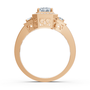 Diamond, Emerald &amp; Ruby Halo Engagement Ring in Rose Gold