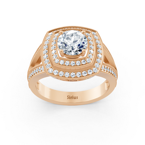 Roségoldener Quadratischer Halo Weisstopas Diamantring