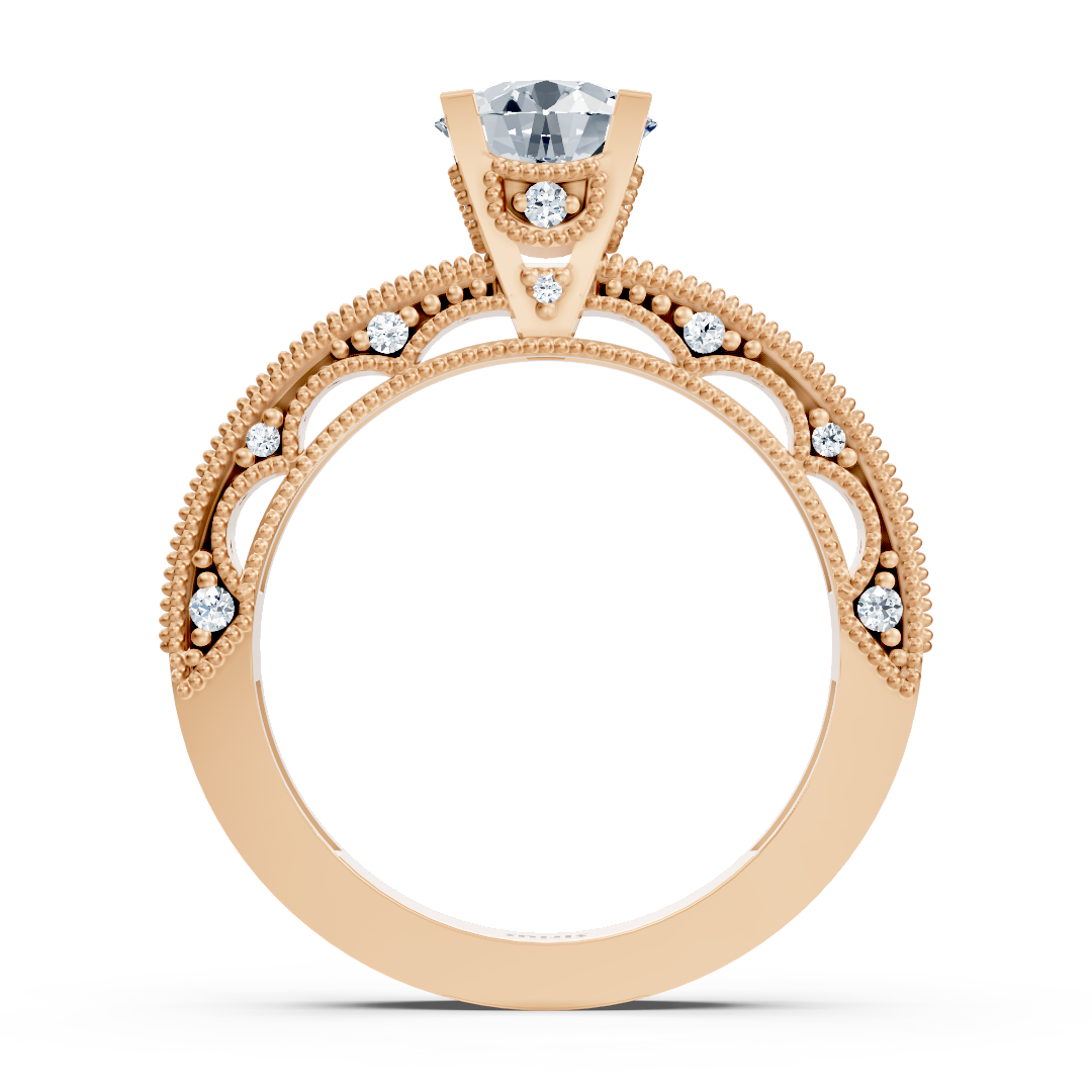 Bague en or rose 14 carats avec diamant taille ronde
