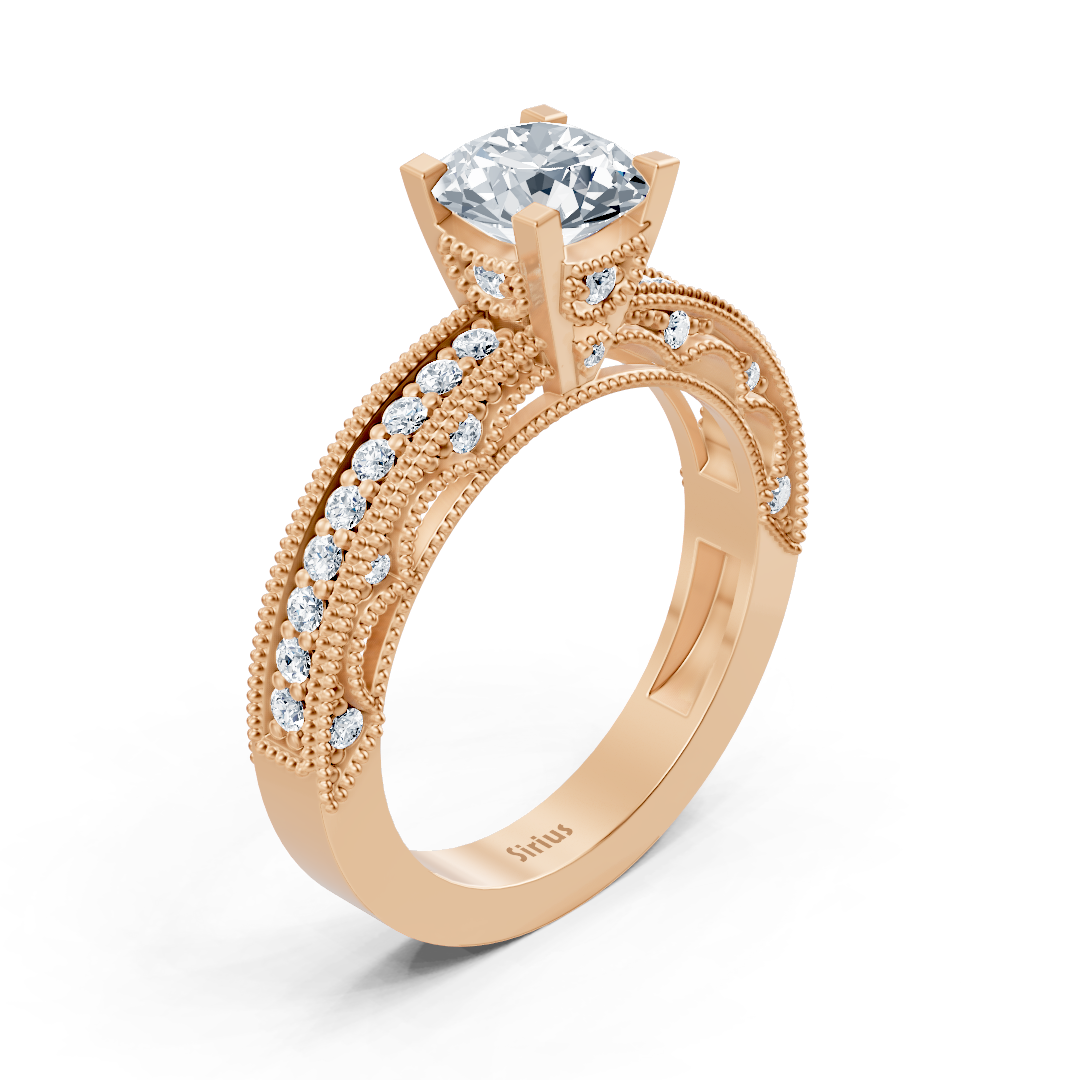 Bague en or rose 14 carats avec diamant taille ronde