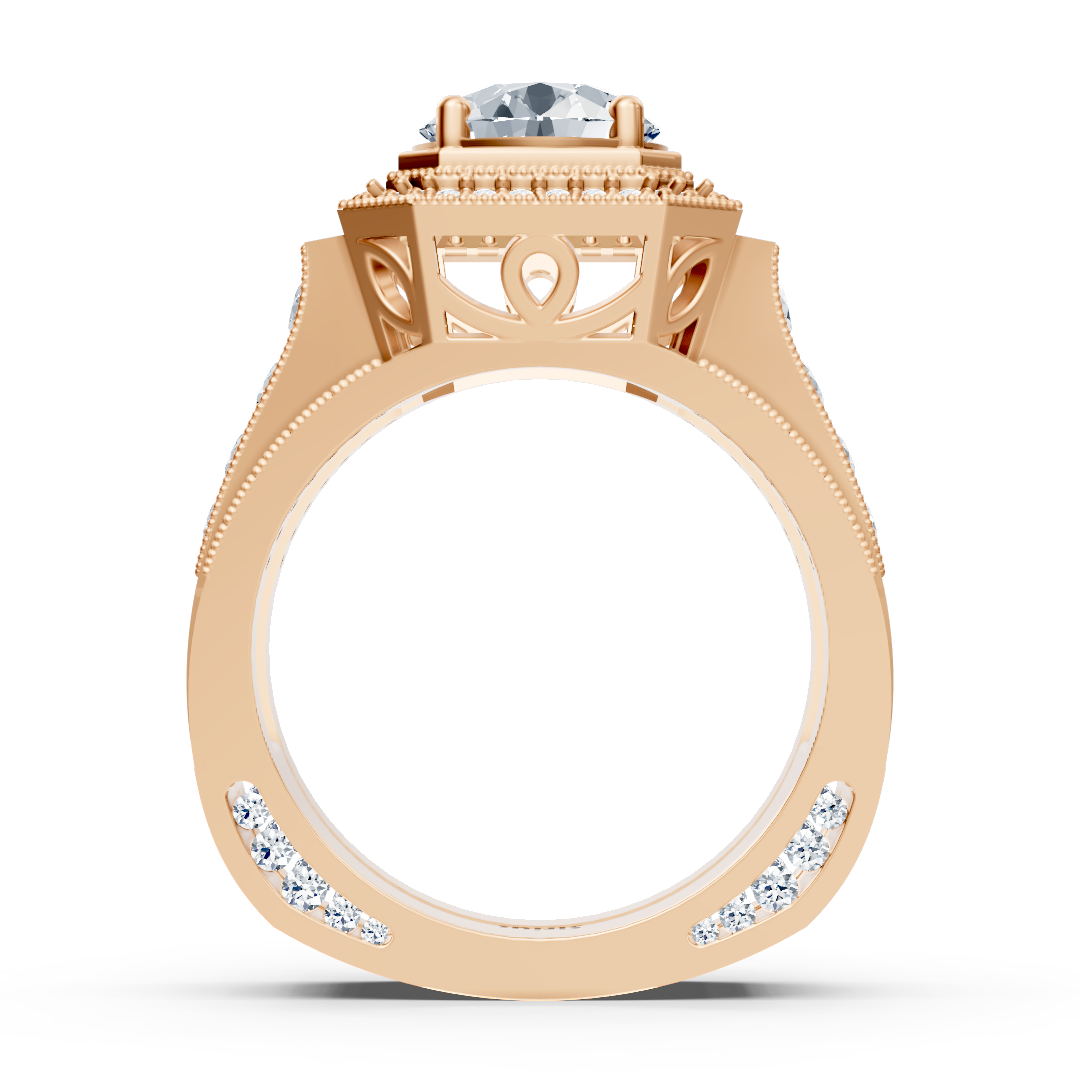 Birgie Sirius rose gold passion halo round cut diamond ring