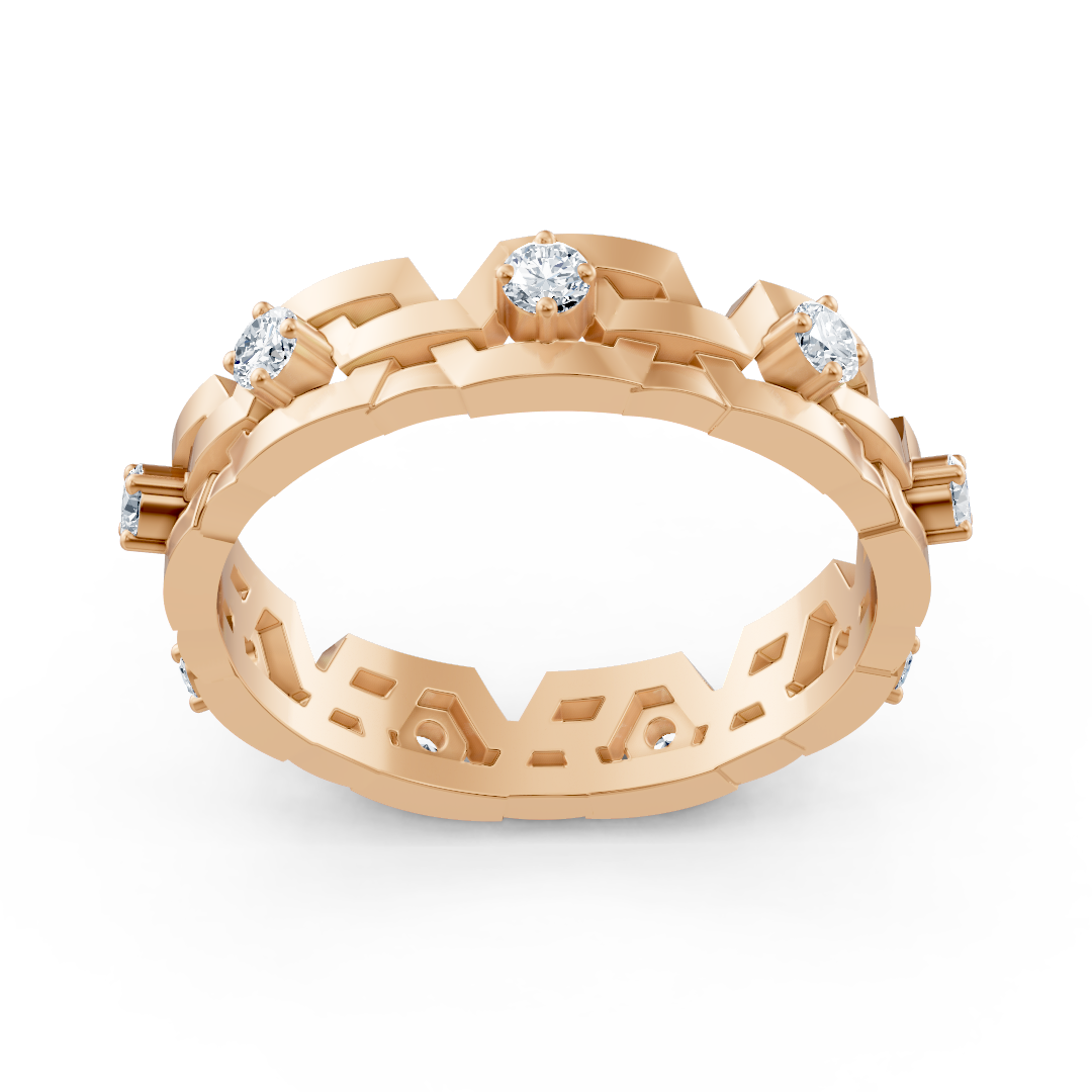 Geometrischer Rosegoldring mit Diamanten