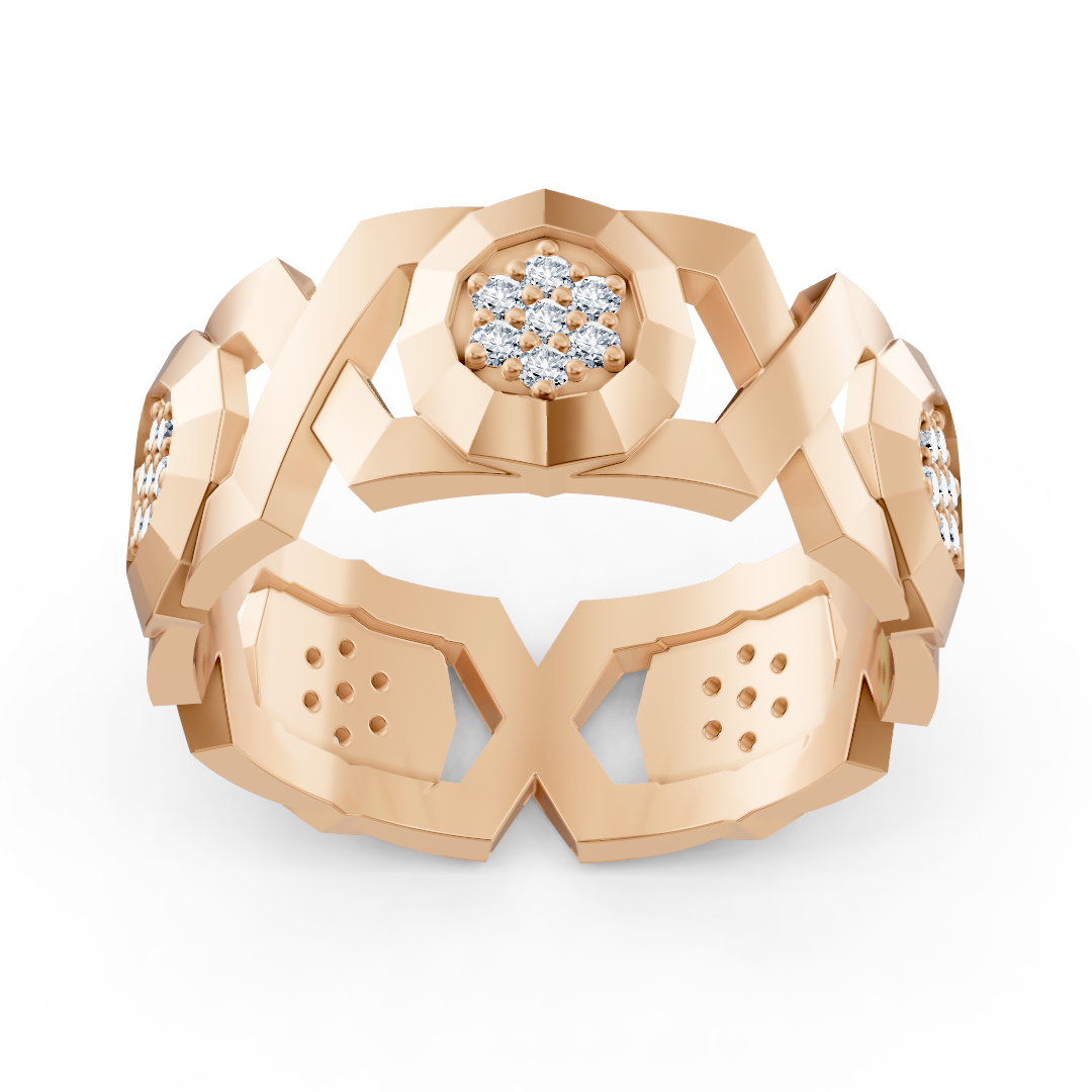 Bague exquise en or rose et diamants – design géométrique