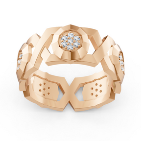 Bague exquise en or rose et diamants – design géométrique