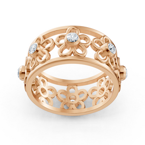 Bague fleur en filigrane avec diamants en or rose 14 carats