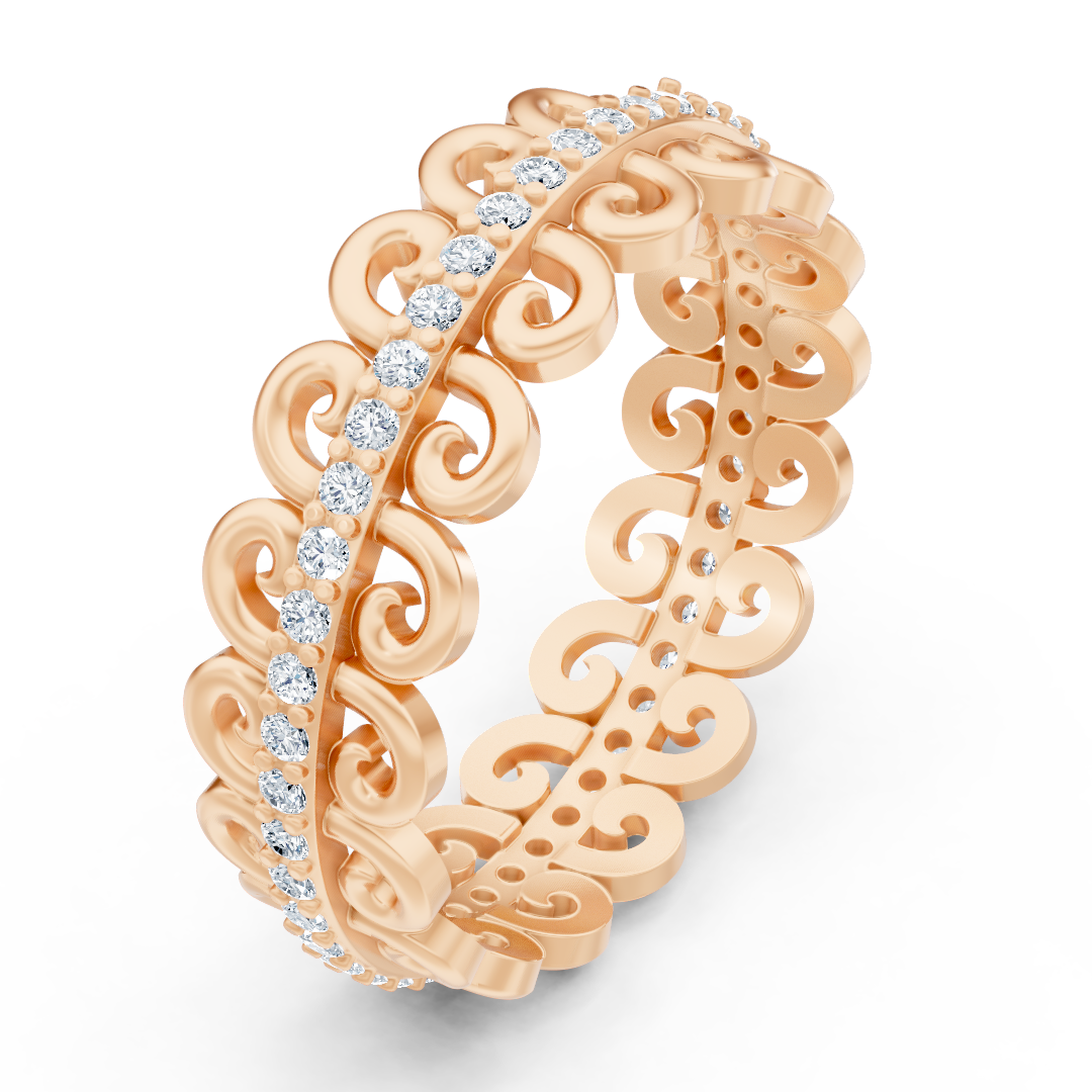 Graceful snail pattern diamond ring - 14K rose gold, approx. 0.28 carats