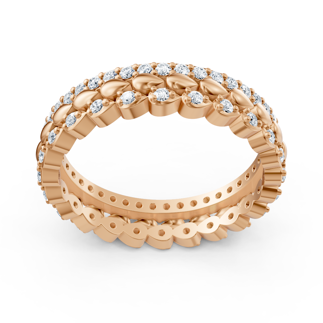 Bague multi-rangs en or rose 14 carats et diamants - une délicate couronne florale pour votre main