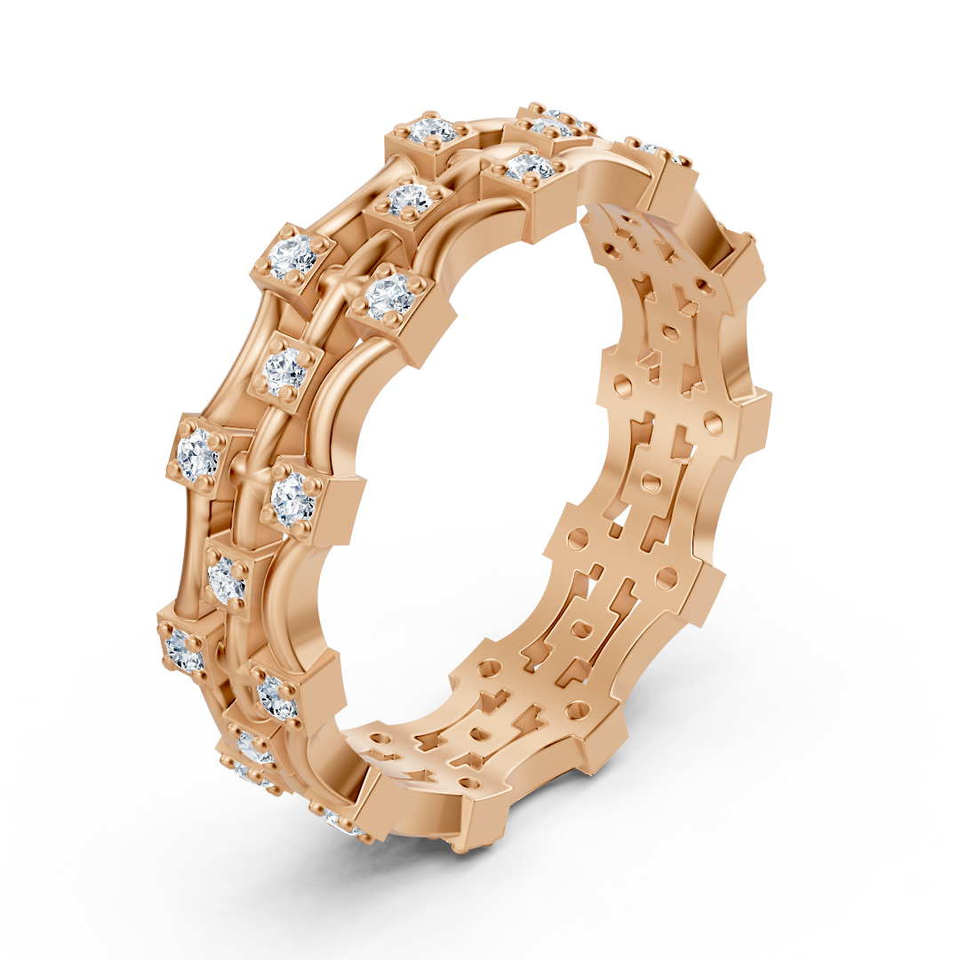 Bague moderne en or rose 14 carats avec diamants - bague femme en filigrane pour tous les jours