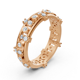 Bague mémoire en or rose 14 carats avec diamants - bague femme moderne avec sertissage à griffes et lunette