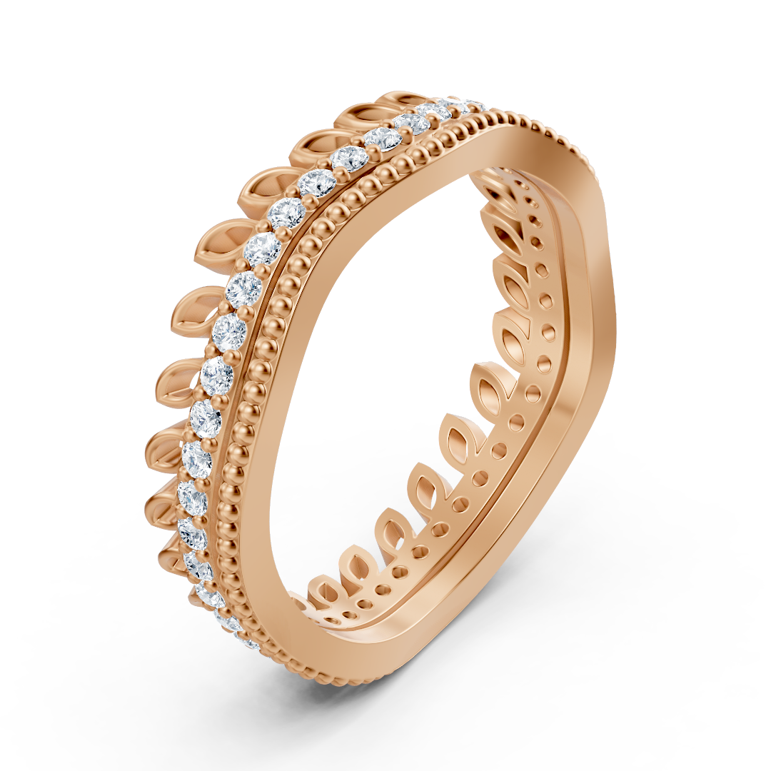 Bague couronne de diamants en or rose 14 carats - bague pour femme en filigrane avec diamants