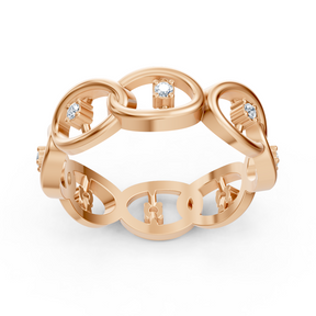 Bague en or rose avec diamant et motif à maillons de chaîne