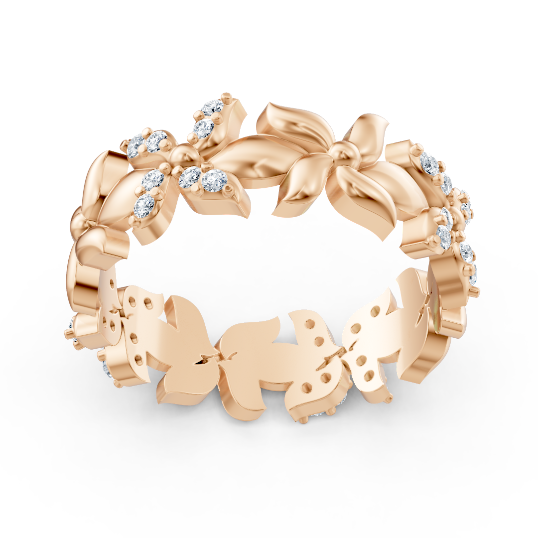 Bague scintillante en or rose avec diamants – motif papillon