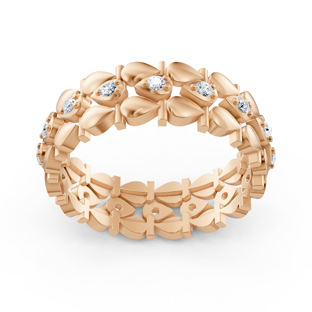 Elegant rose gold ring with diamonds – filigree leaf design