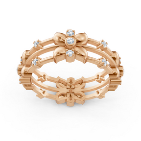 Bague florale Pırlanta en or rose 14 carats « Couronne de fleurs »