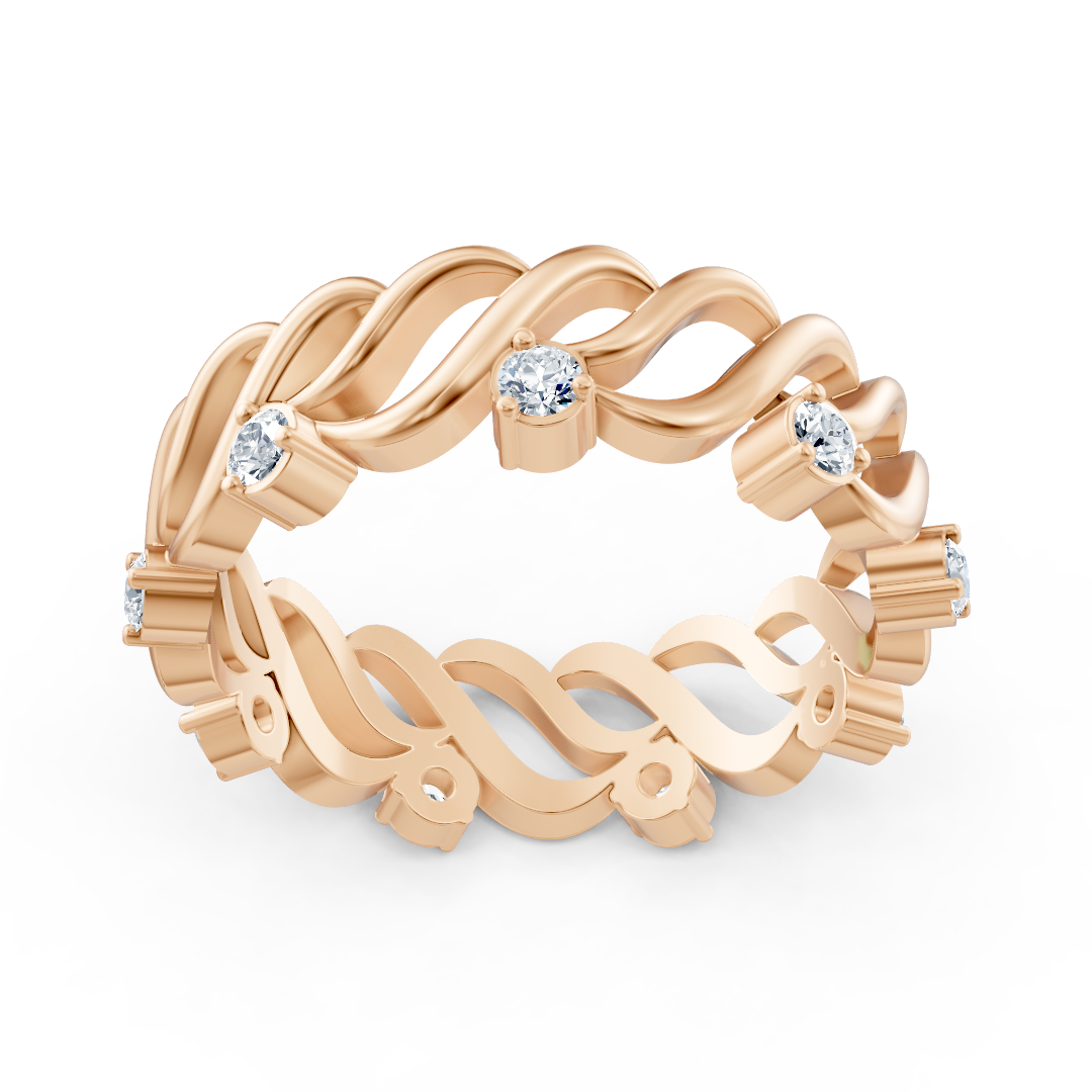 Bague en or rose 14 carats avec diamants « Vague de grâce »