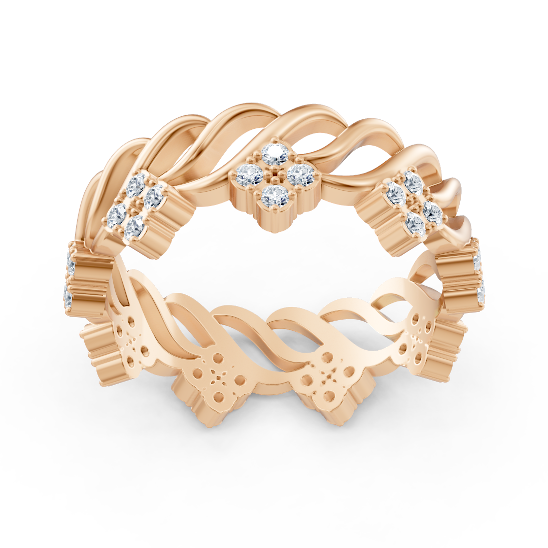 Bague en or rose 14 carats avec diamants « Fleur de glace »