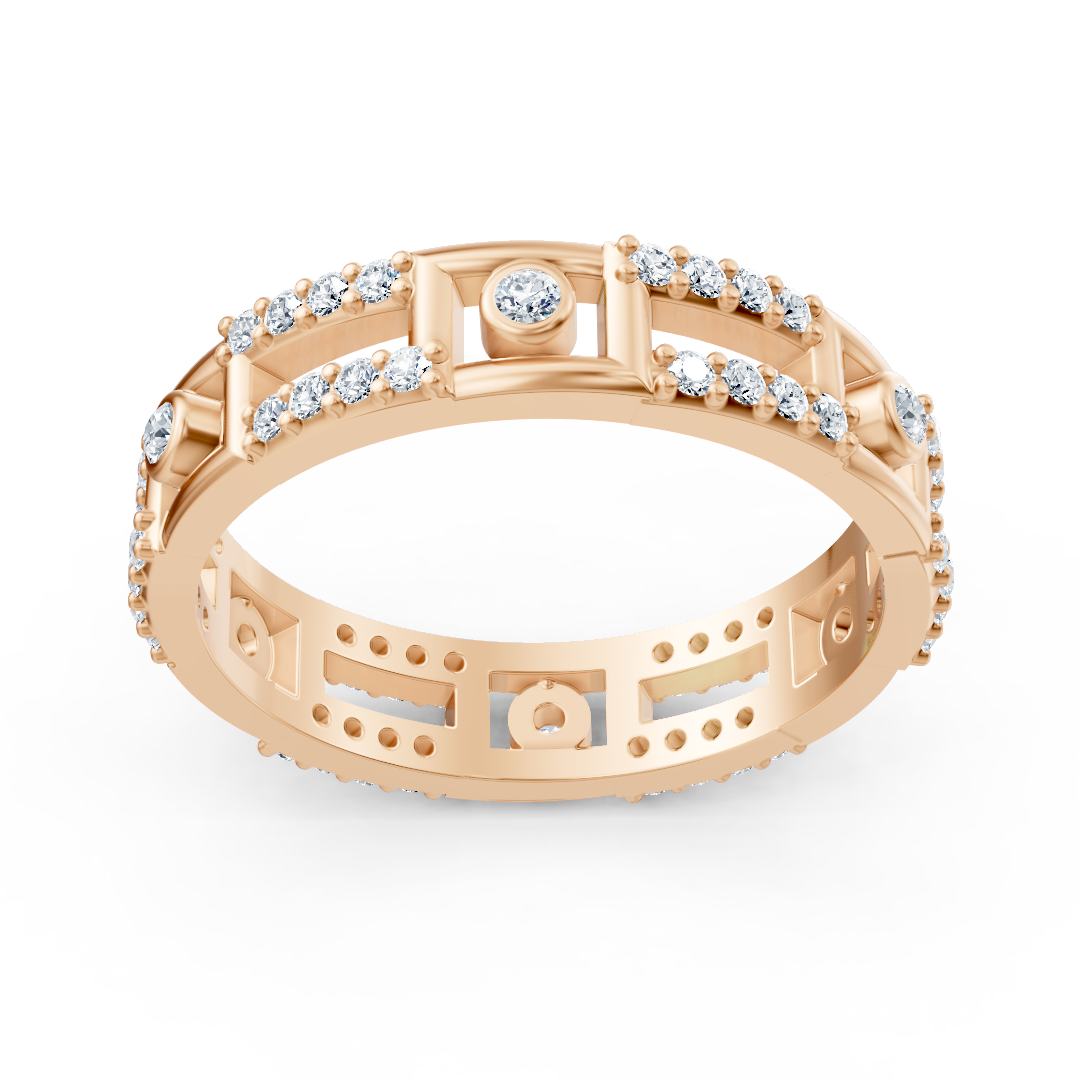 Bague géométrique en or rose 14 carats et diamants « Line Art »