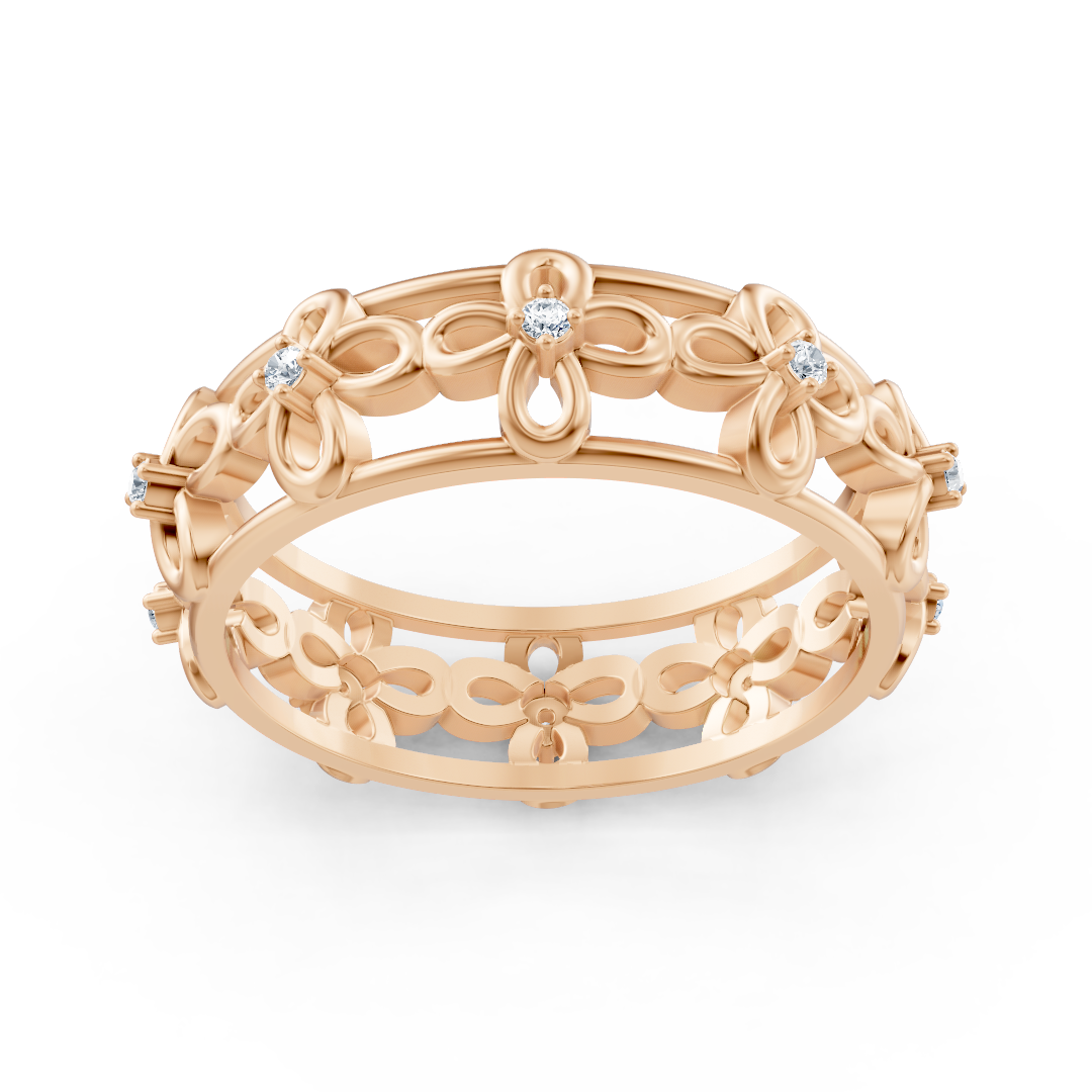 Elegant rose gold ring with round diamonds in prong design
